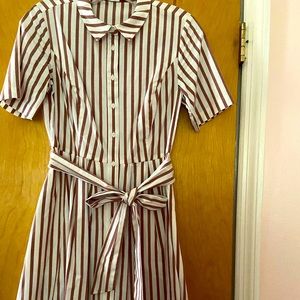 Boden cotton shirt dress in brown and white stripes